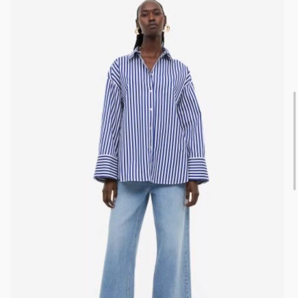 H&M Blue And White Stripe Oversized Women’s Shirt - Size Small